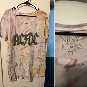 AC/DC Tie-Dye Graphic Tee in Pink and Yellow